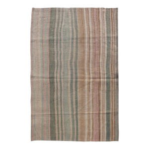 Vintage Turkish Kilim With Vertical Stripes in Sage Green, Sand, and Faded Rose