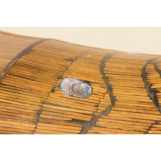 Vintage 1970s Hollywood Regency Octagonal Bamboo & Mother-of-Pearl Wall Mirror For Sale - Image 9 of 18