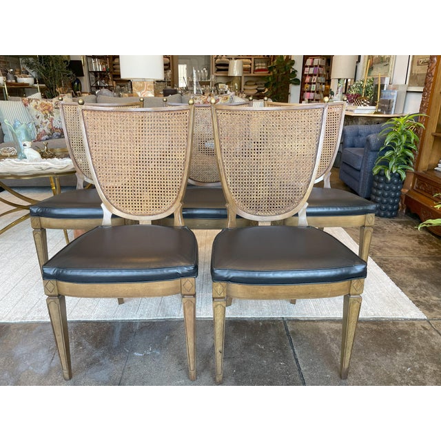 Rare vintage set of six French dining chairs attributed to Maison Jansen design circa late 19th C. made in Louis XVI...