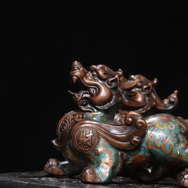 Pair of Chinese Cloisonné Enamel Pixiu Statues For Sale In Los Angeles - Image 6 of 9