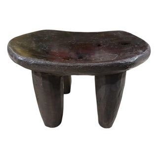 Vintage African Carved Wood Senufo Milk Stool 14" W For Sale