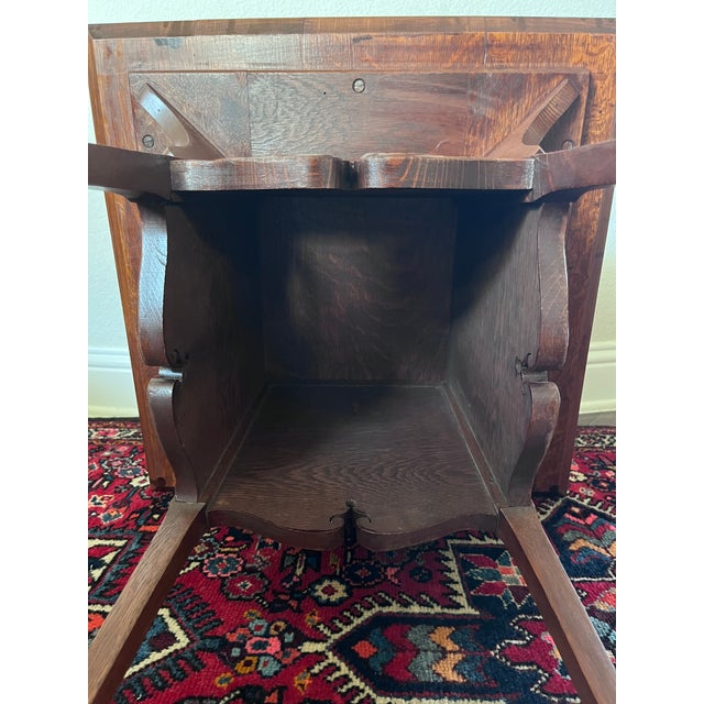 Antique Americana Tiger Oak Side Table 30” Height, Square-Shaped Table For Sale - Image 12 of 12