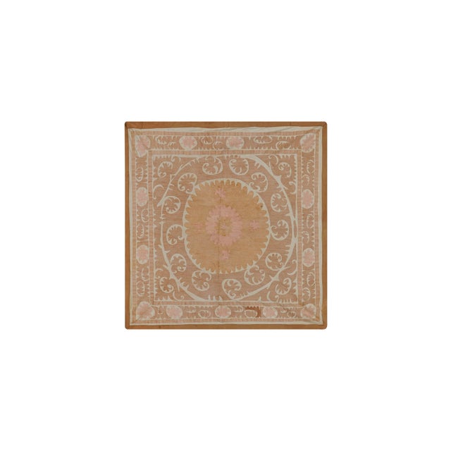 Uzbek Hand embroidery Brown and Beige Suzani, Boho Wall hanging Decor, Natural Color Suzani Tablecloth 4'5'' x 4'6'' While...