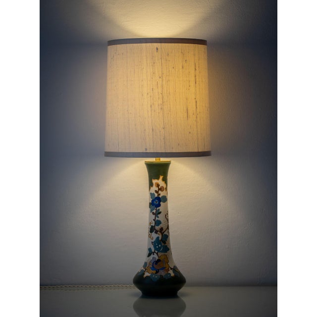 Art Nouveau Ceramic Table Lamp by Arnhem, 1920, with New Silk Lampshade, 1890s For Sale - Image 9 of 18