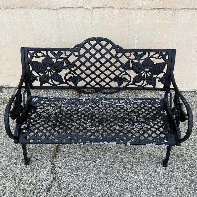 Mid 20th Century Contemporary Art Nouveau Style Cast Aluminum Garden Patio Garden Bench Loveseat For Sale - Image 4 of 15