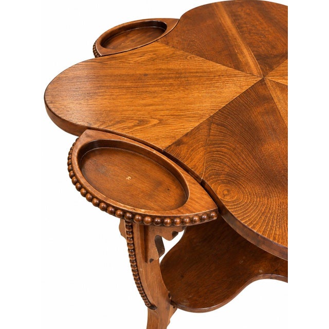 Art Nouveau Wooden Art Nouveau Game & Card Poker Table Clover Shaped Top For Sale - Image 3 of 5