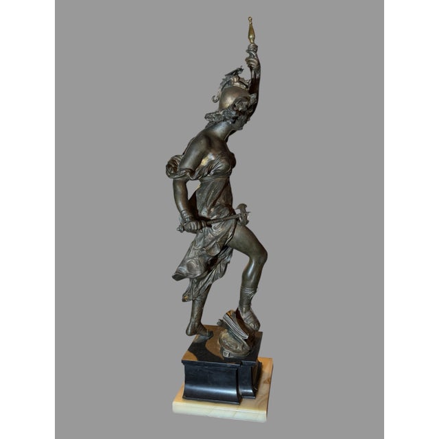 Victorian Antique Victorian Figural Cast Metal 29" Figural Warrior Maiden Statue Sculpture For Sale - Image 3 of 10