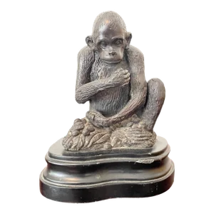 Miniature Bronze Statue of a Monkey on a Base