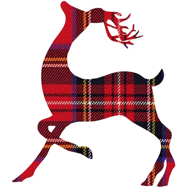 Shabby Chic Tartan Plaid Reindeer Linen Pillow For Sale - Image 3 of 3