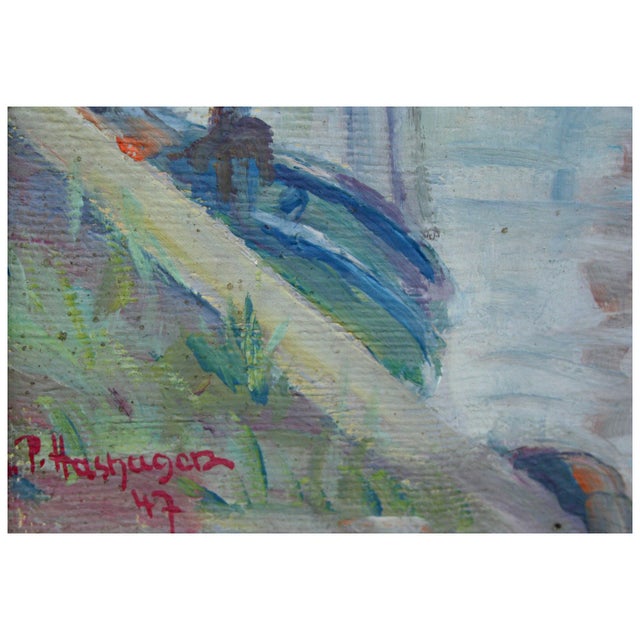 Boats in the Harbor - Mid Century Industrial Seascape by Pieter Hashager For Sale - Image 4 of 4