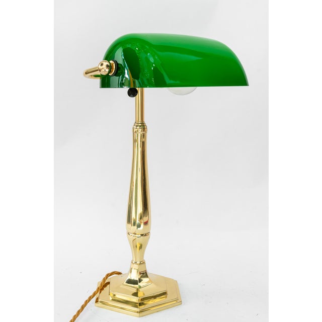 Metal Banker Table Lamp with Glass Shade, Vienna, 1920s For Sale - Image 7 of 18