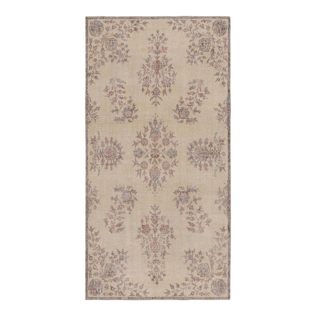 Vintage Zeki Müren Rug in Beige With Pastel Jewel-Tone Florals, From Rug & Kilim For Sale