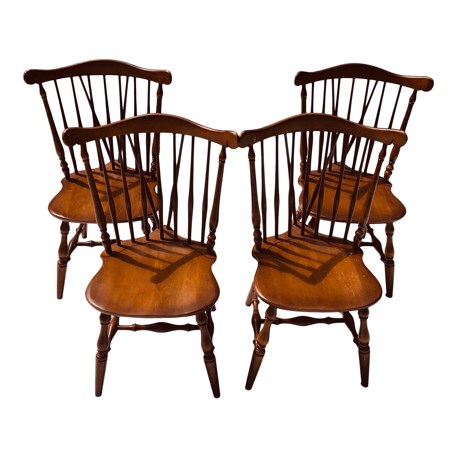 Vintage Kling Colonial Maple Braced SpindleBack Dining Chairs (4