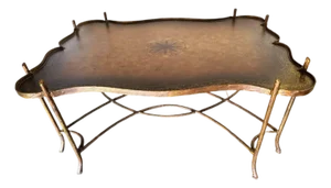Late 20th Century Maitland Smith Gilded Iron Faux Bois Tray Top Statement Tole Cocktail Table