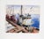 Harbor scene by Claire Weist (American, 1930-2014). The Bonnie Bill is docked along with several other boats. Seagulls...