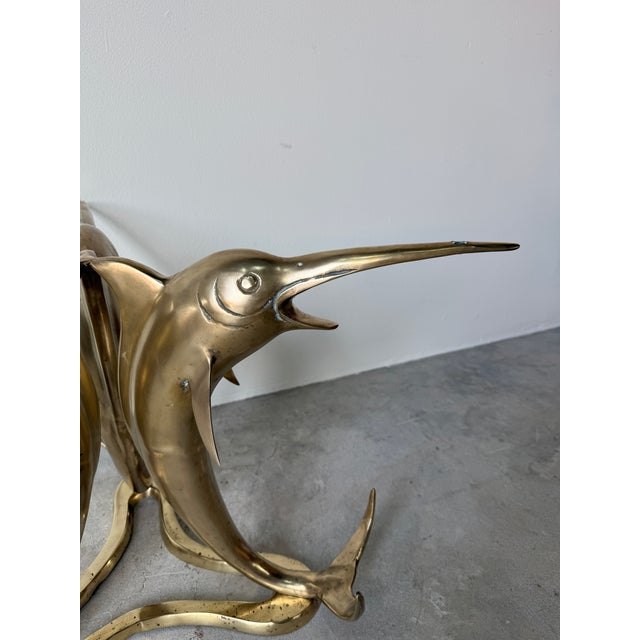 Vintage Solid Brass Marlin Fish Coffee Table With Glass Top For Sale - Image 9 of 18
