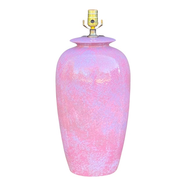 Vintage Mottled Pink Glazed Ceramic Table Lamp For Sale