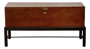 Early 20th Century Large English Walnut Storage Chest Trunk on Stand