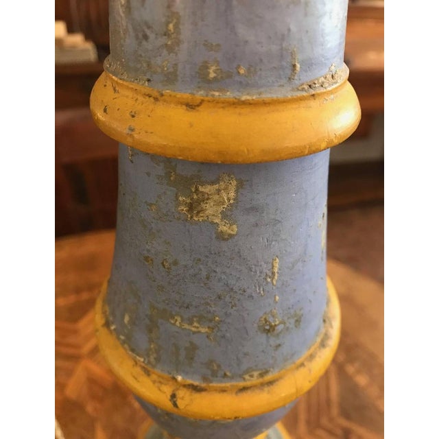 Italian Neoclassical Blue and Yellow Candlestick Table Lamp, 1810 For Sale - Image 3 of 12