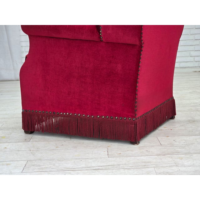 Danish Highback Armchair in Red Velour and Ash, 1970s For Sale - Image 14 of 18