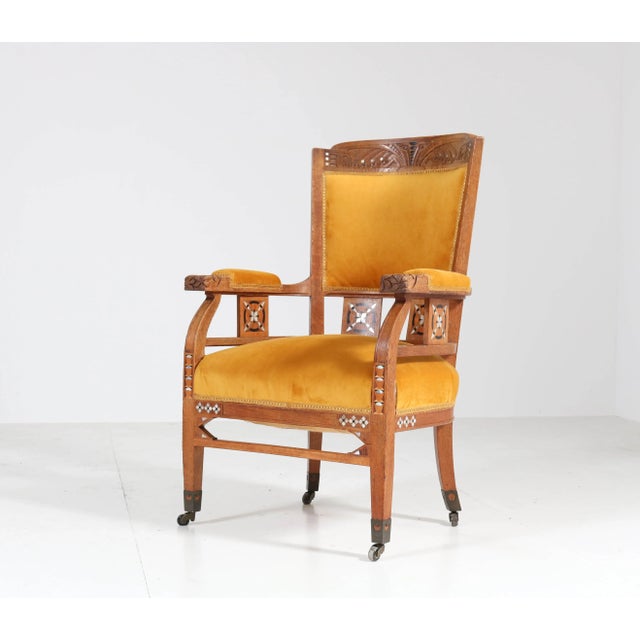Set of Antique Art Nouveau Oak Armchairs from H.F. Jansen & Zonen Hofleverancier For Sale - Image 5 of 10