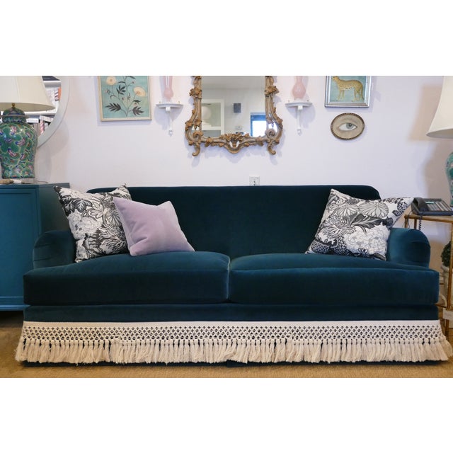 Teal Velvet And Fringe Sofa | Chairish