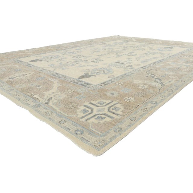 Modern Vintage Style Oushak Rug 08'10 x 11'08. Warm and inviting combined with a neutral colorway, this hand-knotted wool...