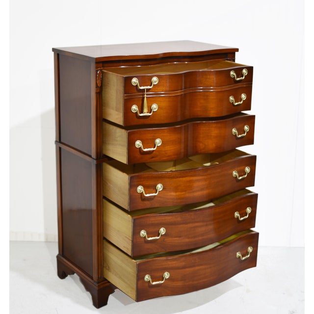 Mid 20th Century Vintage Georgian Style Mahogany Tall Chest of Drawers With Brass Bail Hardware For Sale - Image 5 of 13