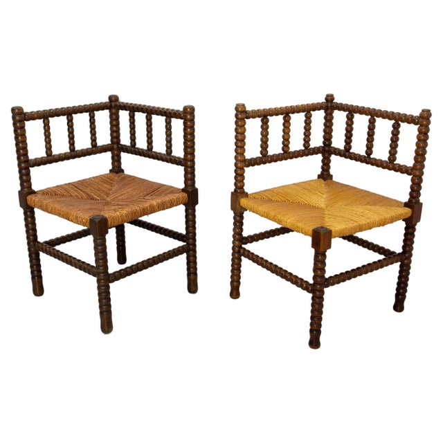 Set of French Turned & Straw Beech Chairs, 1940s For Sale - Image 13 of 13