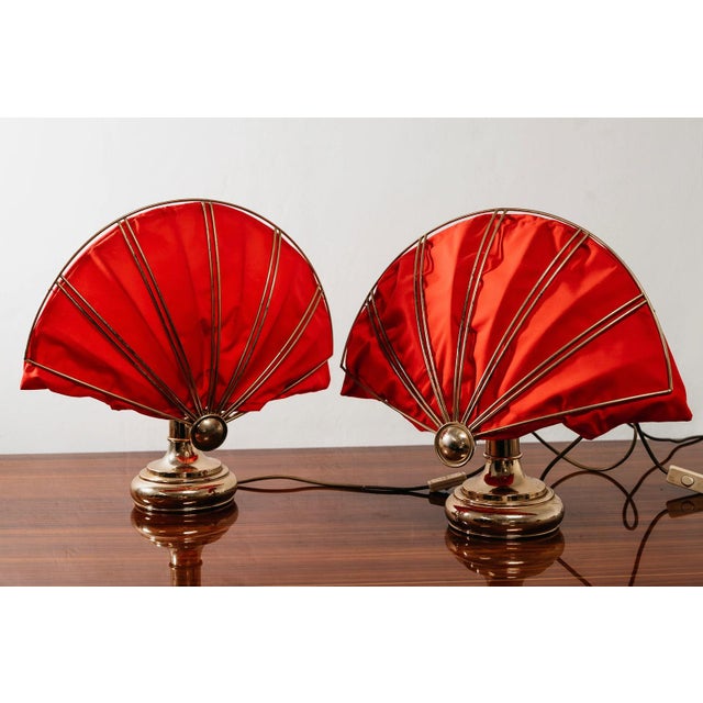 Gold Hollywood Regency Brass Fan Table Lamps, 1970s, Set of 2 For Sale - Image 8 of 13