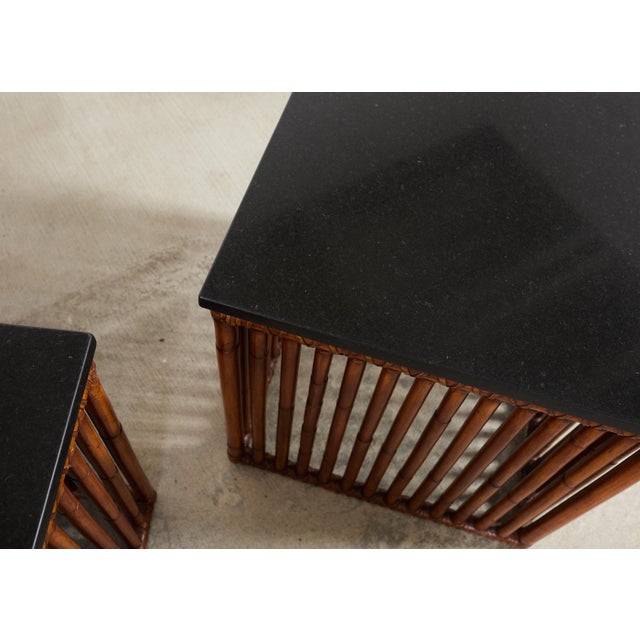 Pair of McGuire Bamboo Cube Granite Top Drinks Tables For Sale - Image 12 of 18