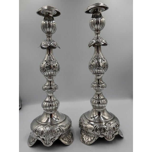Antique Sterling Silver Baroque Revival Candlesticks With Repoussé - a Pair For Sale - Image 17 of 18