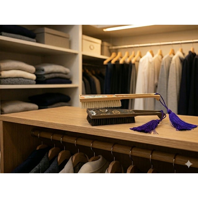 Pair Oriental Fabric Wood Handle Cloth Brushes Display Decor Art For Sale - Image 9 of 9