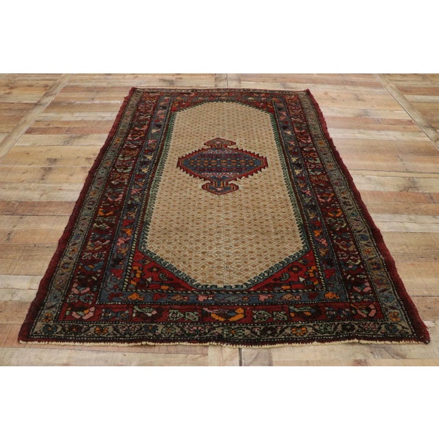 Tan Antique Persian Hamadan Rug - 04'03 X 06'03 For Sale - Image 8 of 10