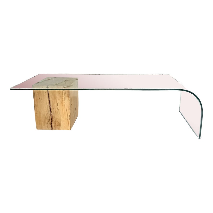 Vintage Waterfall-Shaped Glass Table | Chairish