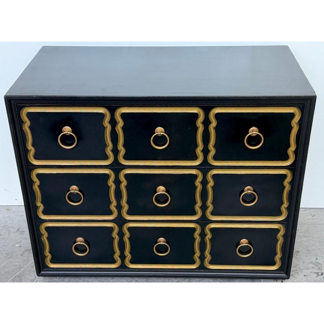 Dorothy Draper España Black Lacquer Chest for Heritage, Hollywood Regency Dorothy Draper España Black Lacquer Chest for...