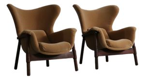 Sculptural Lounge Chairs in Mohair and Wood, Italy 1950s, Set of 2
