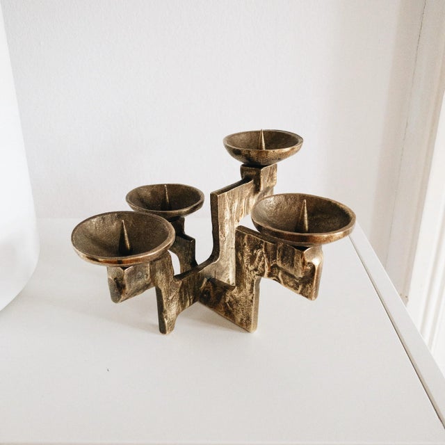 Gold Vintage Brutalist Sculptural Bronze Candlestick, 1960s For Sale - Image 8 of 16