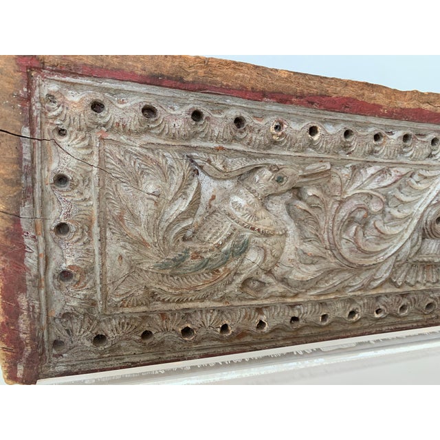 Antique Early 20th Century Peacock Carved Wood Panel Bird Panel on Custom Lucite Base For Sale - Image 4 of 9