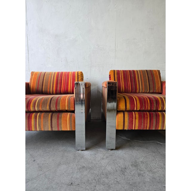 Metal Pair of Milo Baughman Cube Chrome Lounge Chairs For Sale - Image 7 of 10