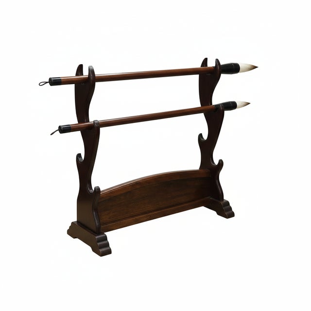 Chinese Chinese Brown Wood Horizontal Pen Brush Holder Display Rack For Sale - Image 3 of 8