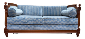 Louis XVI Style Sofa Bed in Mahogany-Stained Beechwood and Blue Velvet, 1980s