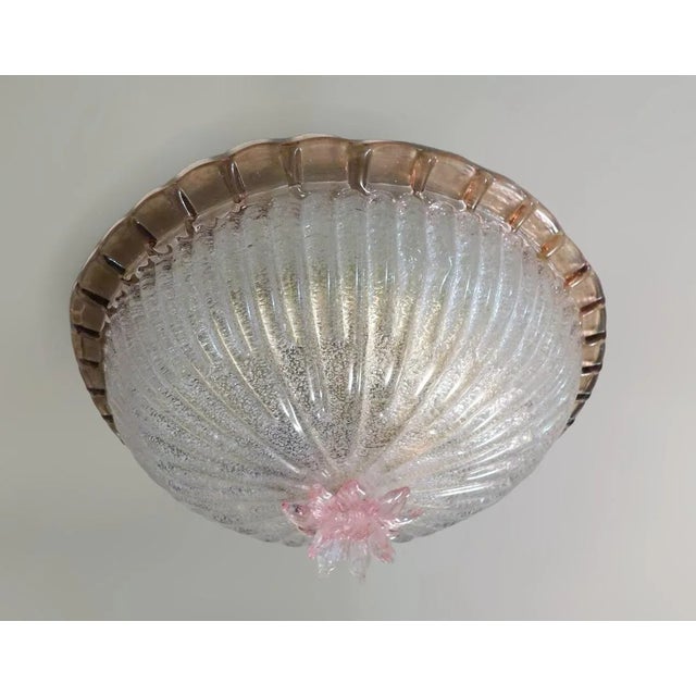 Vintage Italian flush mount with a clear Murano glass diffuser hand blown with granular effect using Graniglia technique,...