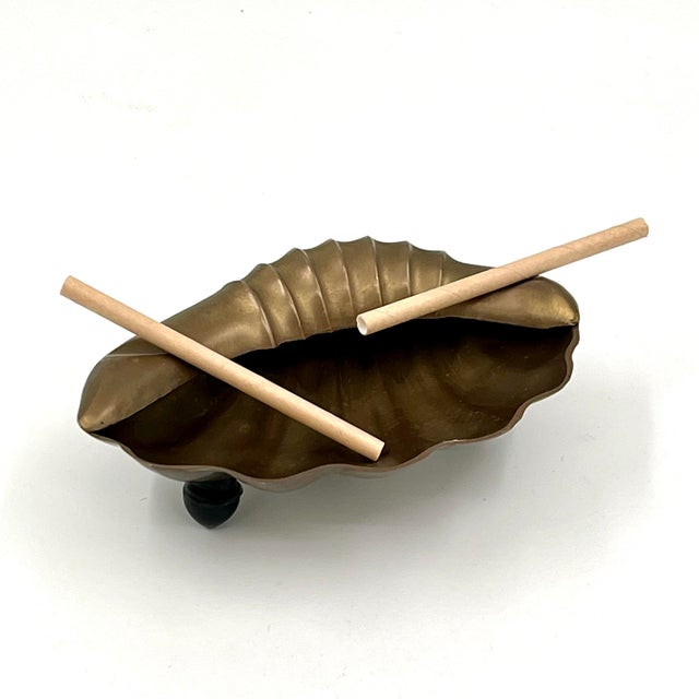 Hollywood Regency Vintage Brass Scallop Shell Ashtray, Soap Dish, Trinket Dish Coastal Decor For Sale - Image 3 of 10