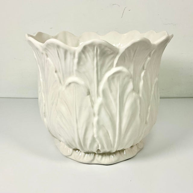 Hollywood Regency 1970s Vintage Hollywood Regency Boho Chic Trompe L’Oeil Style Ceramic White Tulip Planter. For Sale - Image 3 of 16