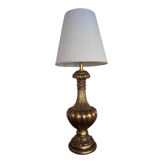 1960's Lynard of California Giltwood Urn Table Lamp With Pleated Shade - 41" Grand Scale For Sale