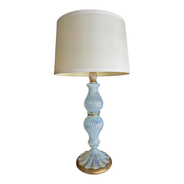 Murano Italian Blue Opalescent Table Lamp For Sale