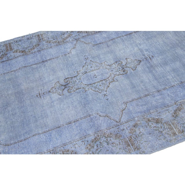 Blue Designed Persian Overdyed Wool Rug in Light Blue For Sale - Image 8 of 9