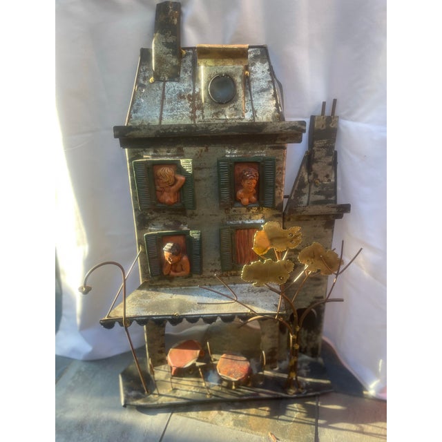 Metal 1960’s Torch Cut Brass,steel and Copper of a Bordello With Ladies of the Night Sculpture. For Sale - Image 7 of 12