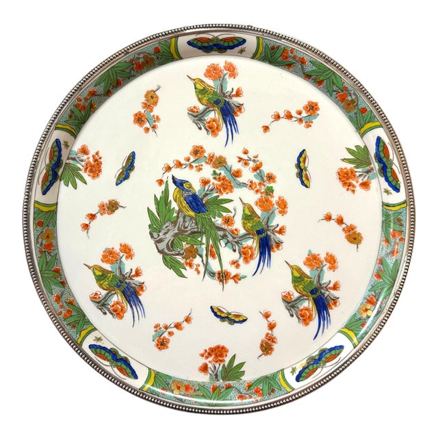Early 20th Century La Porcelain Limousine (Pl) , 12" Porcelain Platter W/ Silver Rim For Sale